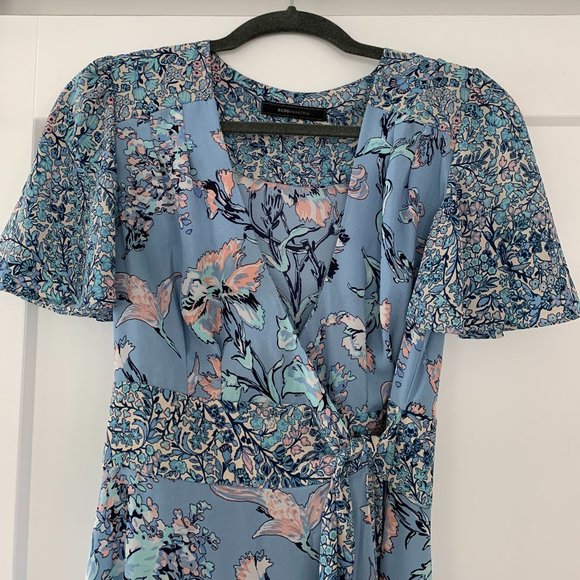 BCBGMaxAzria Kylie Floral Print-Blocked Wrap Dress Size XS - Picture 6 of 7